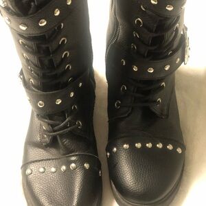Black Combat Boots with Studded Accents